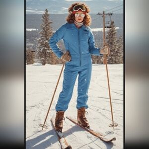 VINTAGE 70s Roffe ski set snowsuit & jacket blue small